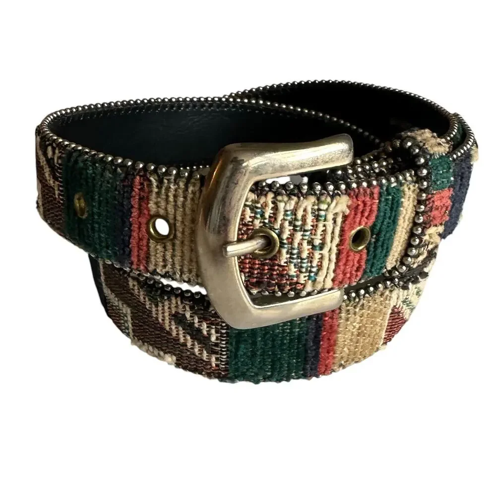 Vintage Tapestry Belt Womens Medium Mixed Prints Colorblock Boho 90s